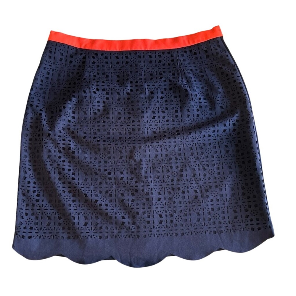 Pixley Navy Blue Laser Cut Scalloped Hem Skirt Orange Waistband Size M